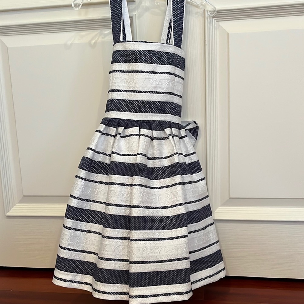 Girls Helena navy and white cross back dress with sash